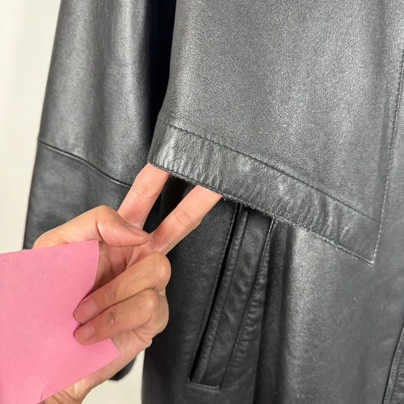 Bod & Christensen Black Leather Coat Size L Quilted Lined Hooded Jacket - Picture 4 of 16